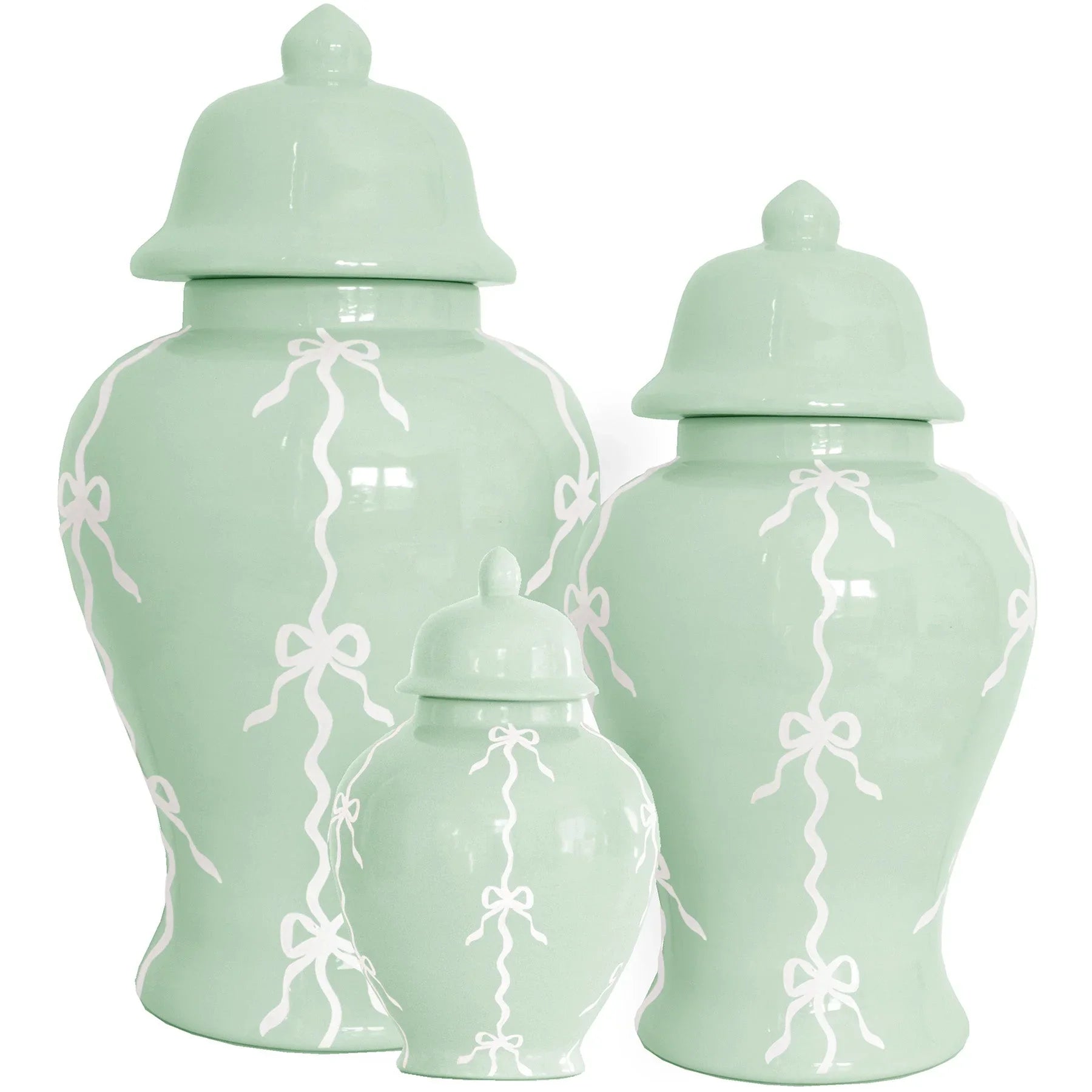Bow Stripe Ginger Jars in Sea Glass - The Mayfair Hall