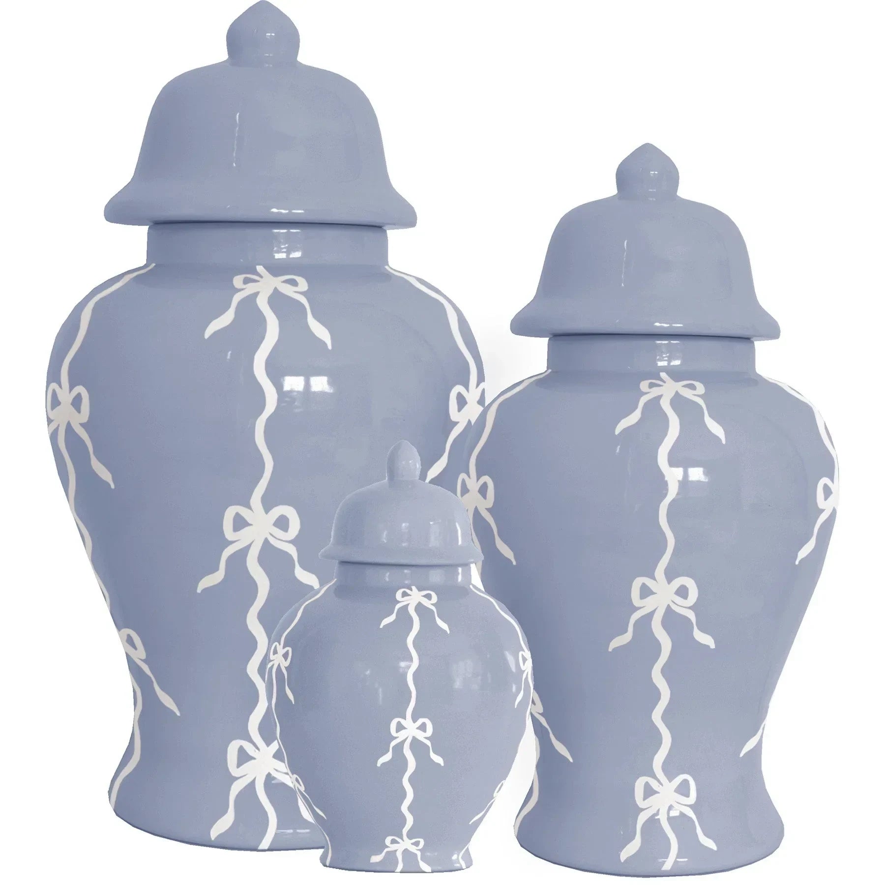 Bow Stripe Ginger Jars in Serenity Blue - The Mayfair Hall