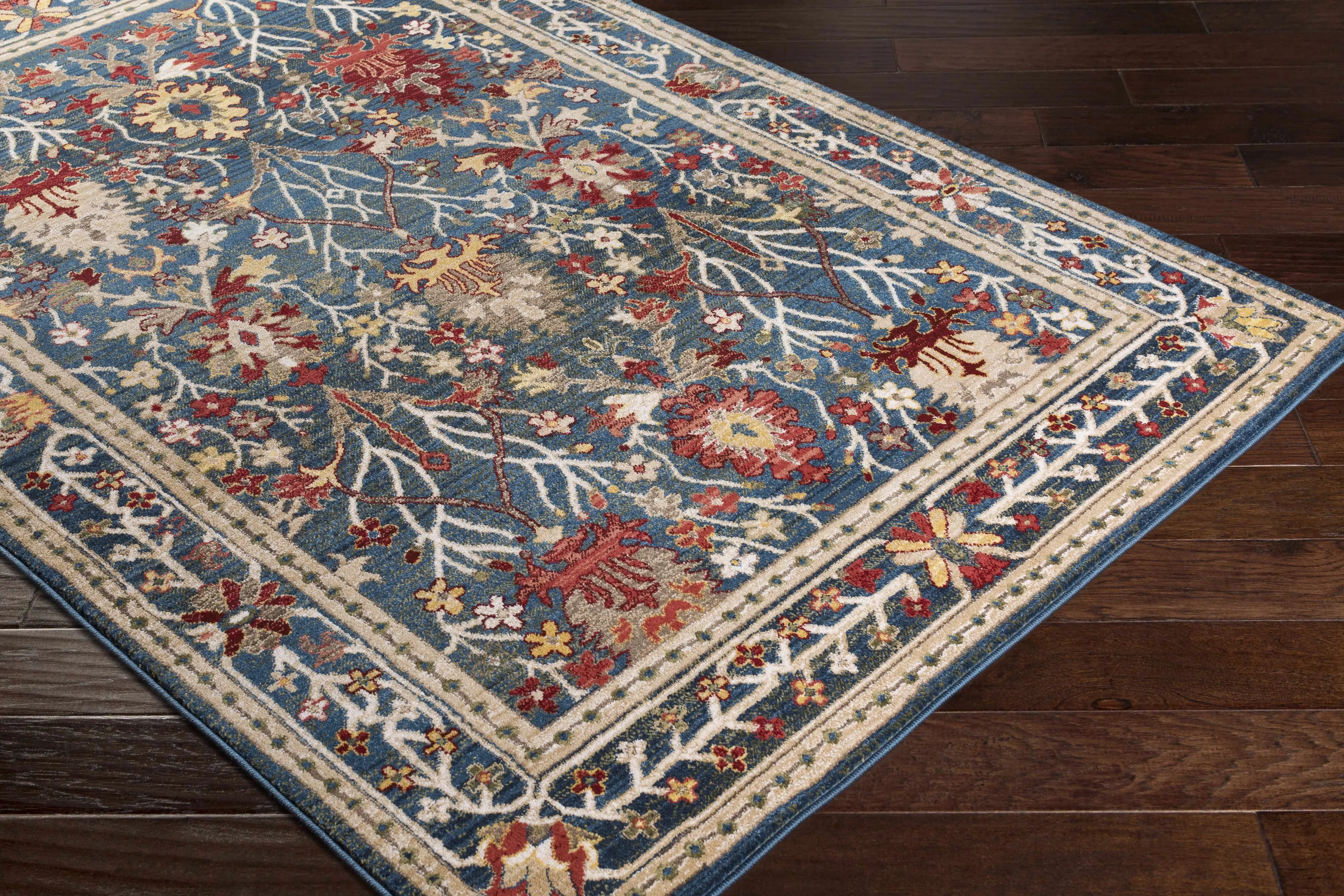 Neola Navy Blue Damask Area Rug - The Mayfair Hall