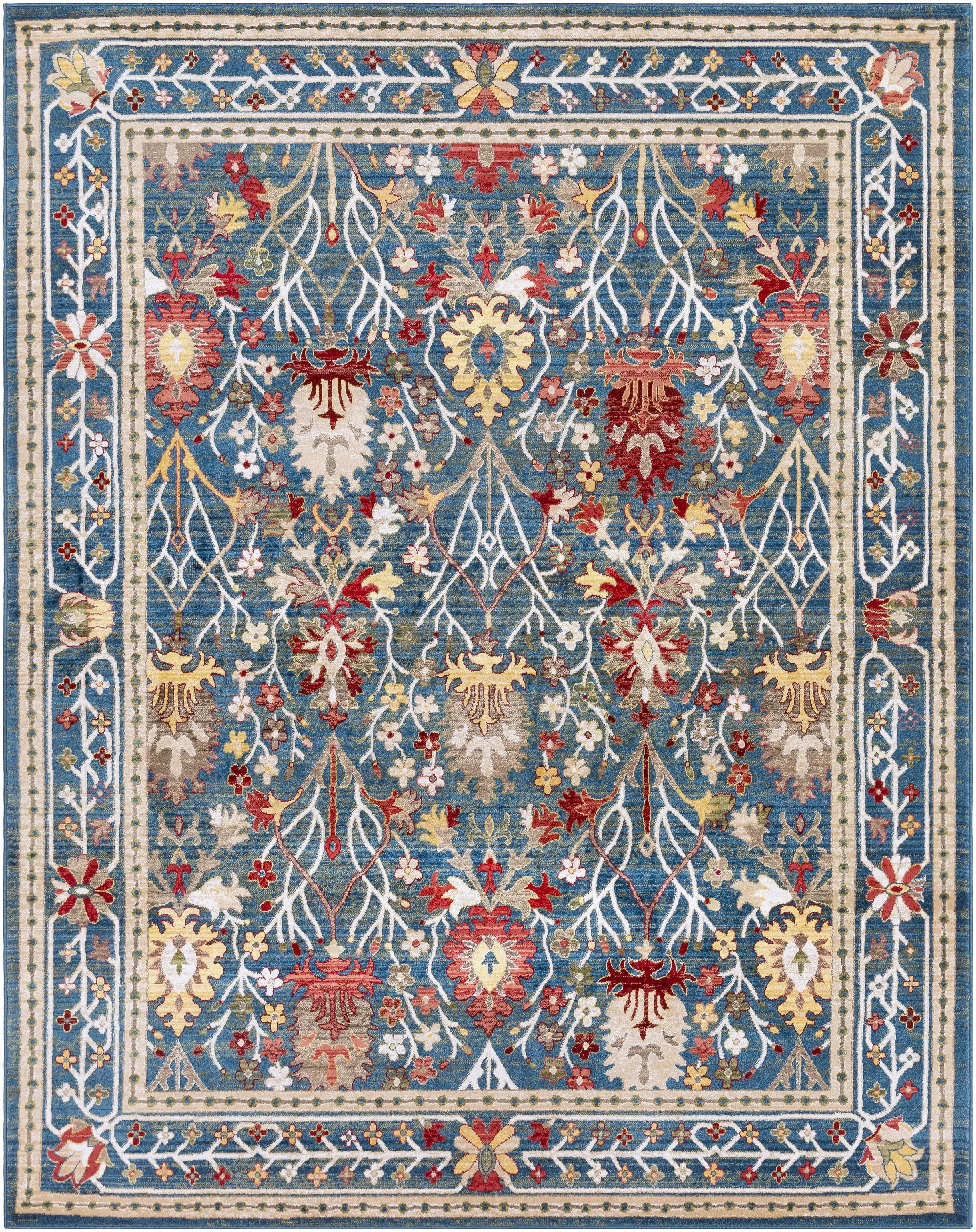 Neola Navy Blue Damask Area Rug - The Mayfair Hall