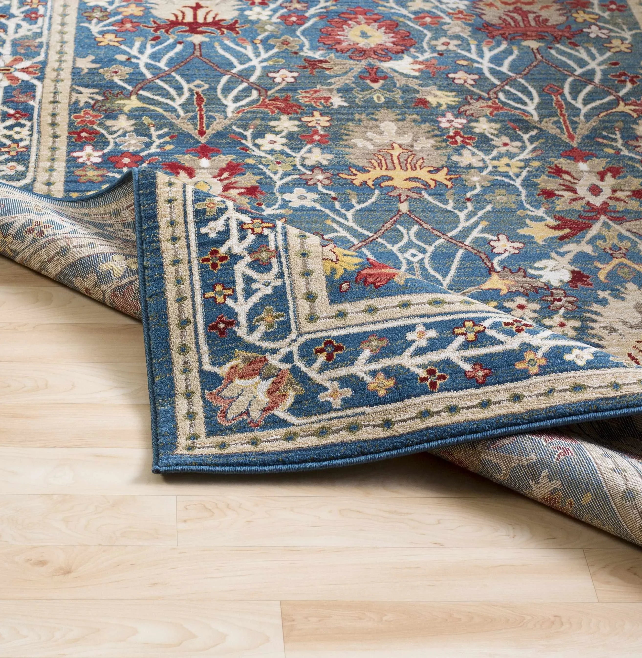 Neola Navy Blue Damask Area Rug - The Mayfair Hall