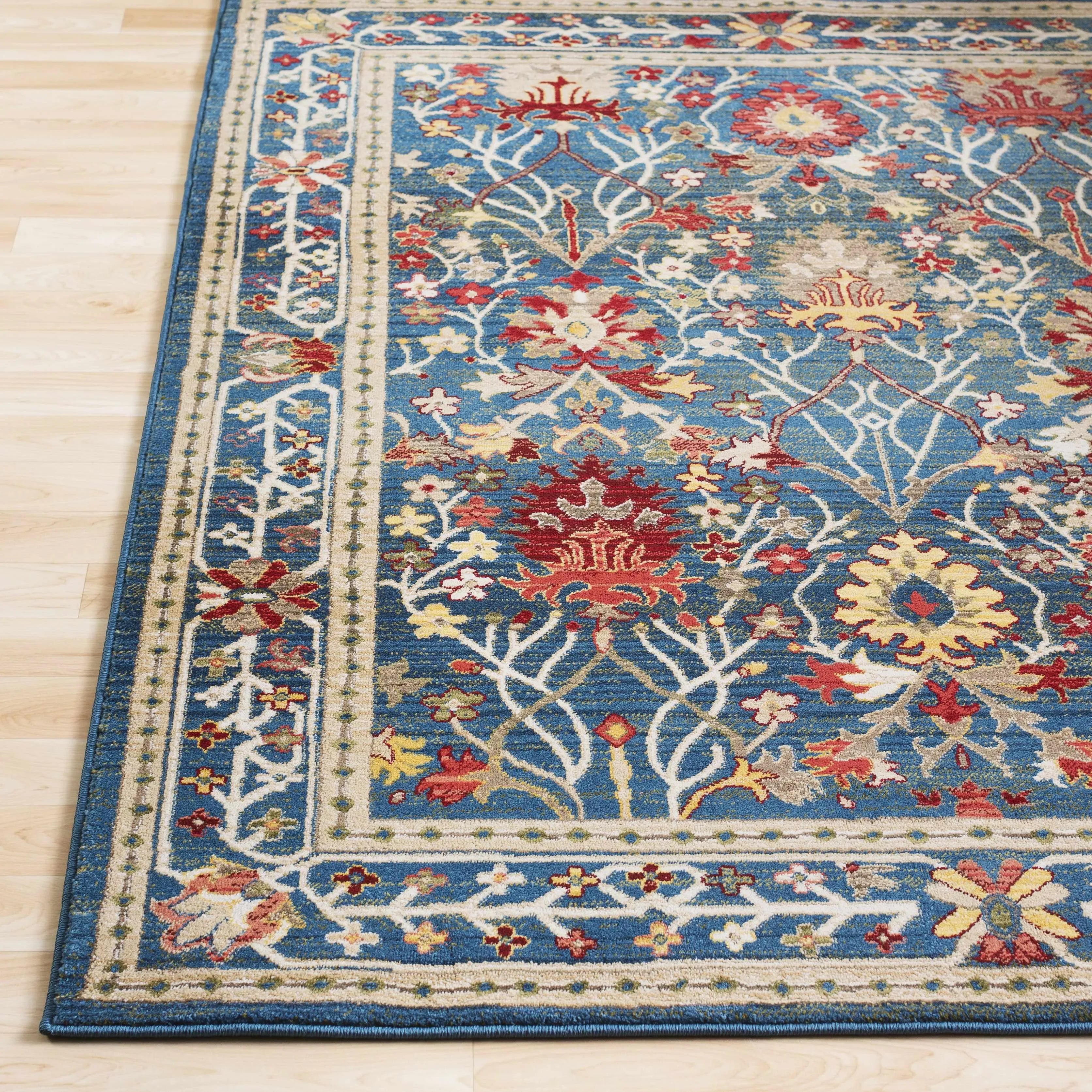 Neola Navy Blue Damask Area Rug - The Mayfair Hall