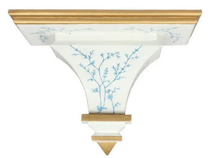 Ivory & Pale Blue Hand Painted Chinoiserie Wood Bracket - The Mayfair Hall