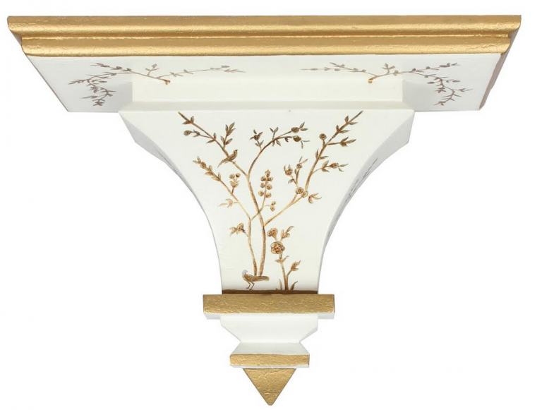 Ivory & Gold Hand Painted Chinoiserie Wood Bracket