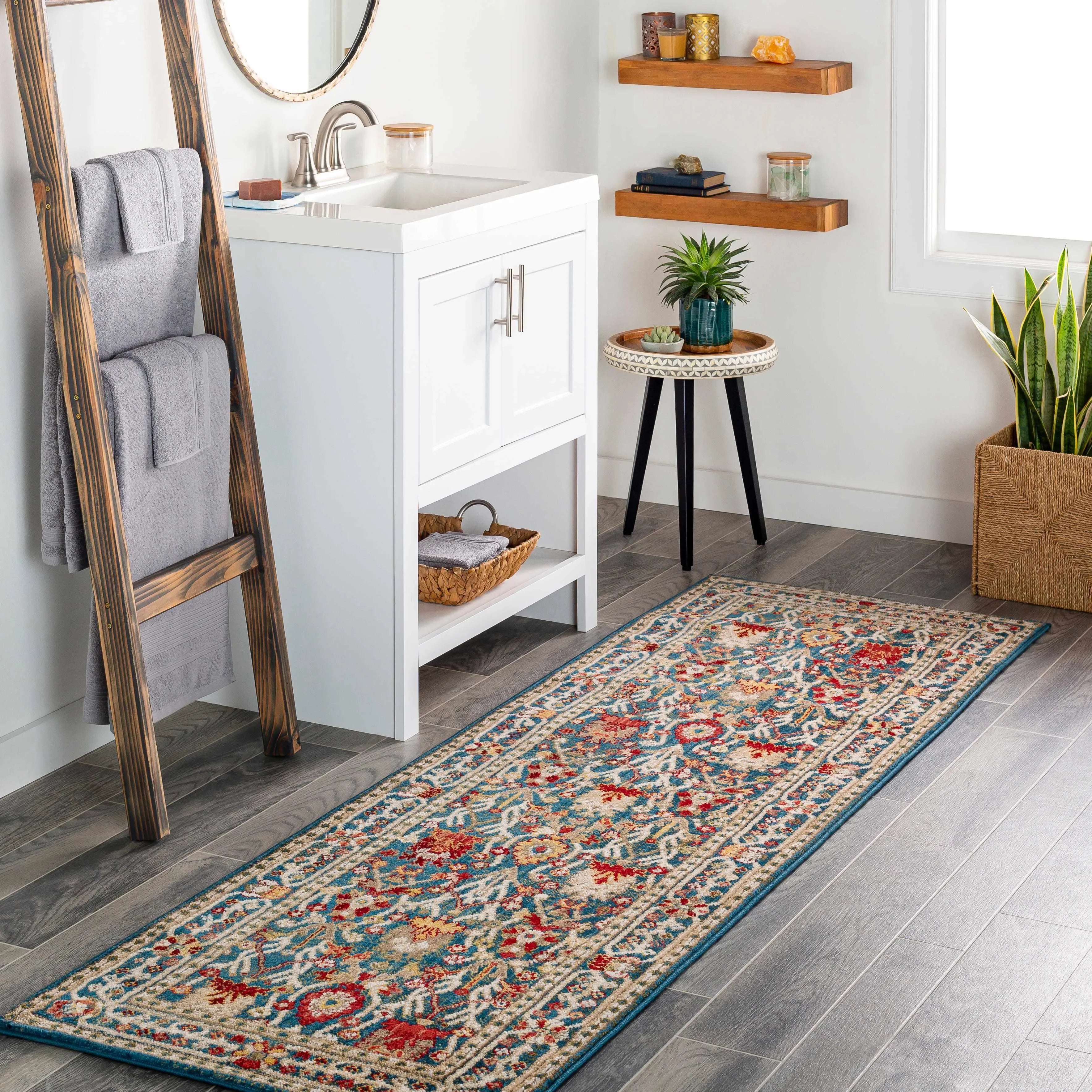 Neola Navy Blue Damask Area Rug - The Mayfair Hall