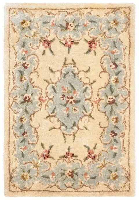 Bergama Wool Rug in Ivory and Light Blue - The Mayfair Hall