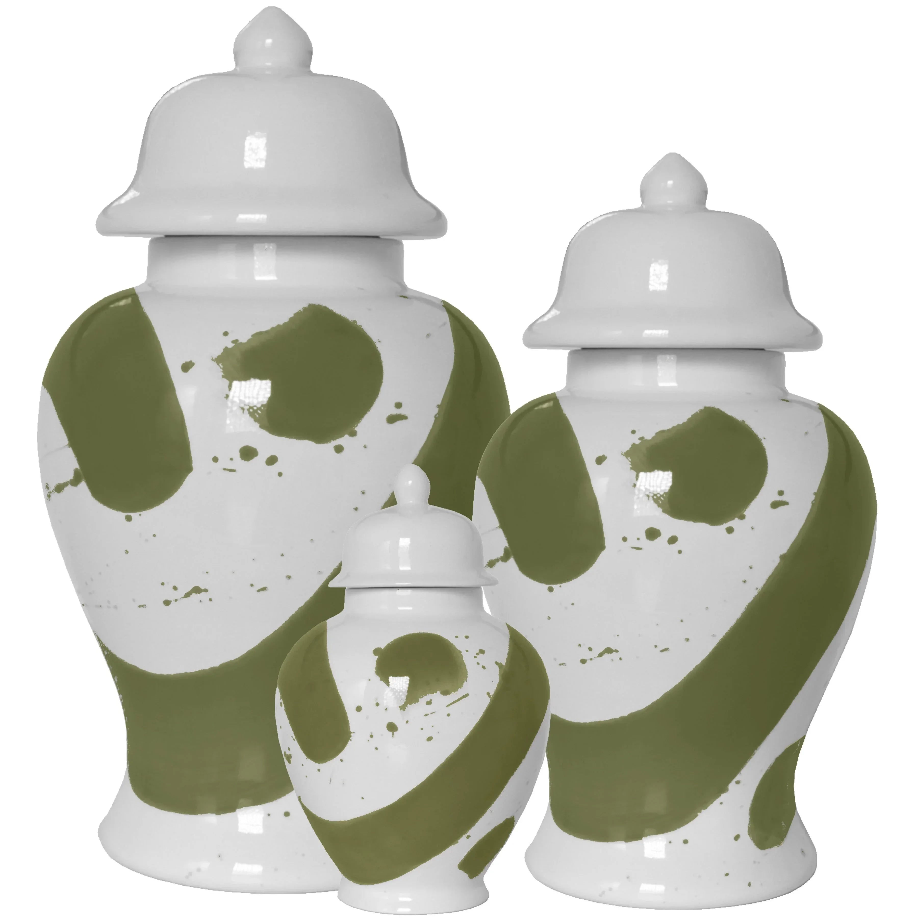 Moss Green Brushstroke Ginger Jars - The Mayfair Hall