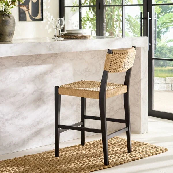 Dutton Counter Stool in Natural and Black with Woven Paper Cord Seat