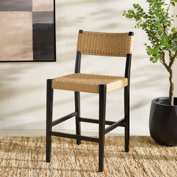 Dutton Counter Stool in Natural and Black with Woven Paper Cord Seat