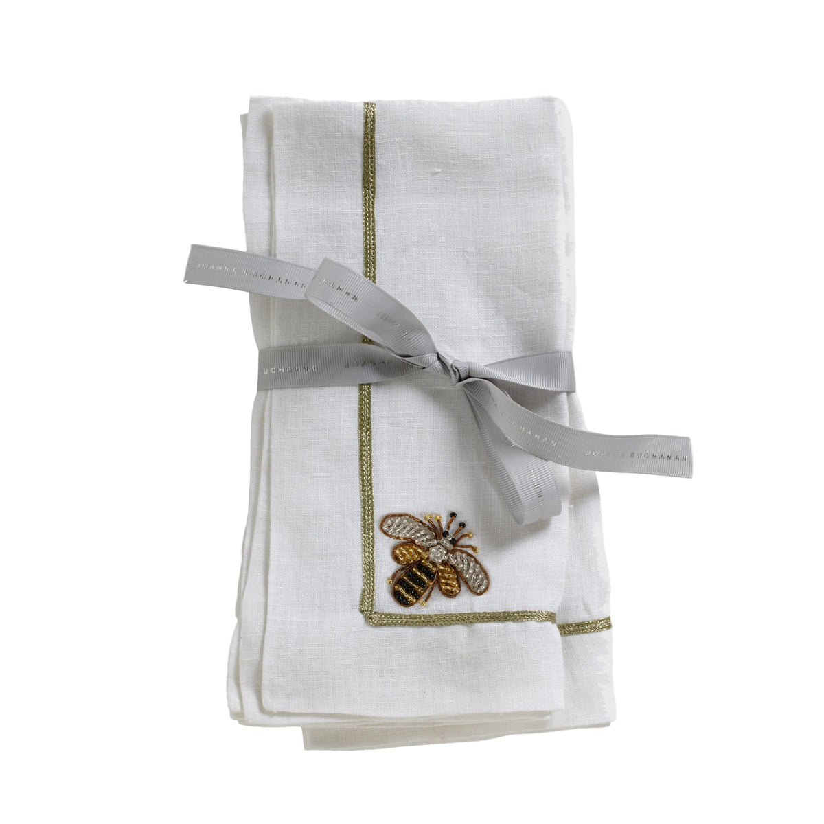 Stripey Bee Linen Dinner Napkins in White by Joanna Buchanan — Set of 2