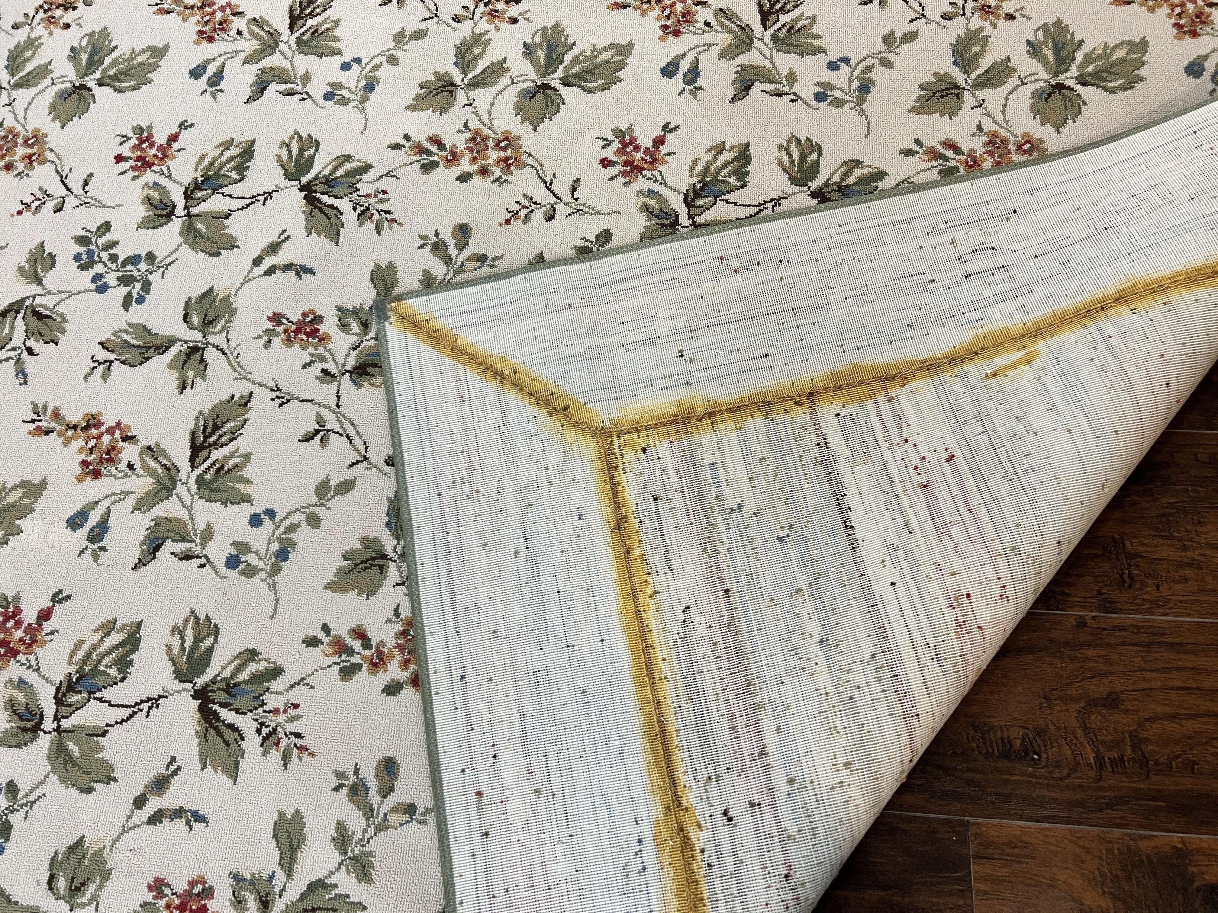 Vintage Stark Carpet 7x10, Ivory and Green, European Aubusson Design, Allover Pattern, Stark Rug