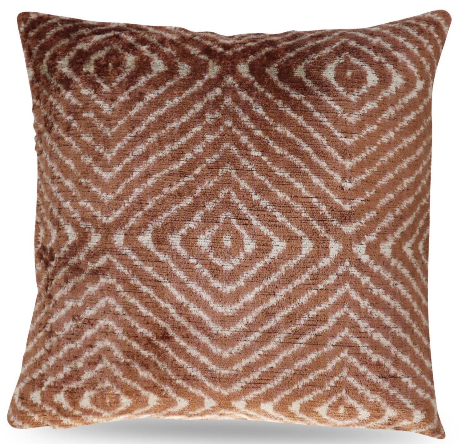 Silk Velvet Throw Pillow in Brown with Down Insert (16 x 16)