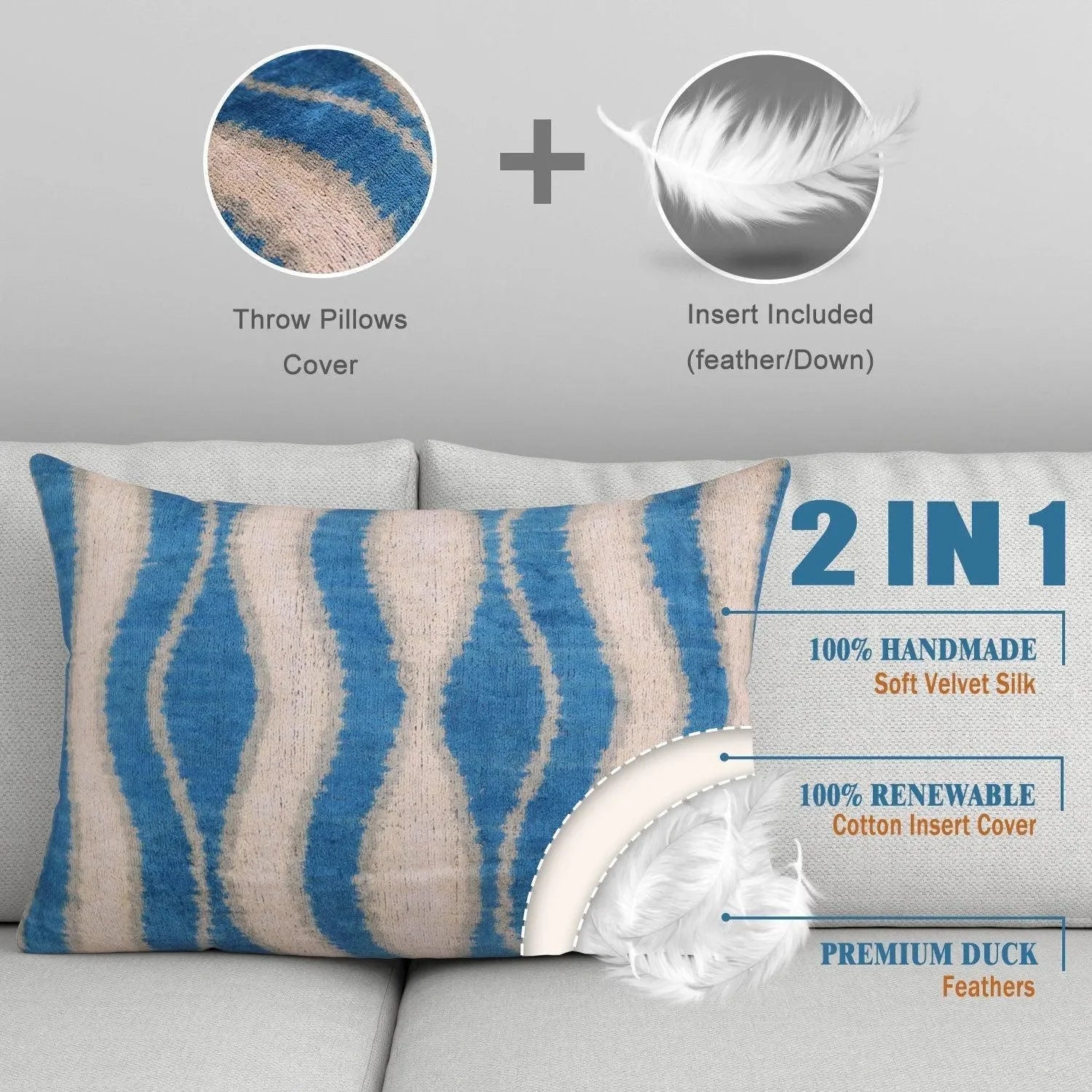 Canvello Handmade Blue Gray Pillows For Couch - 16x24 in - The Mayfair Hall