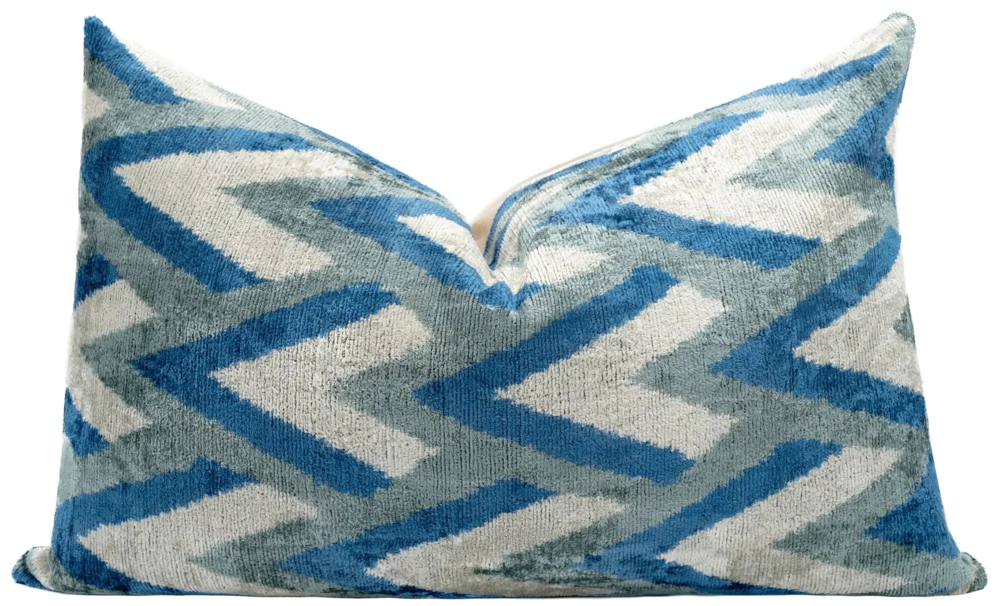 Canvello Handmade Chevron Velvet Throw Pillow in Blue and Grey - Ideal for Modern and Coastal Decor - 24x16 in - The Mayfair Hall