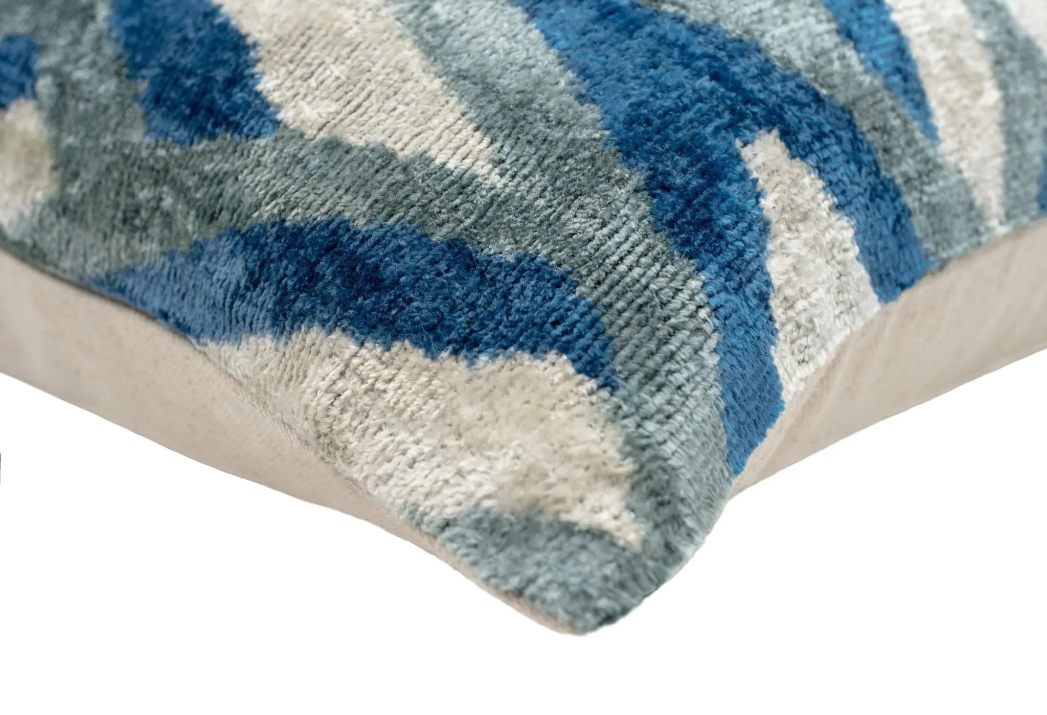 Canvello Handmade Chevron Velvet Throw Pillow in Blue and Grey - Ideal for Modern and Coastal Decor - 24x16 in - The Mayfair Hall