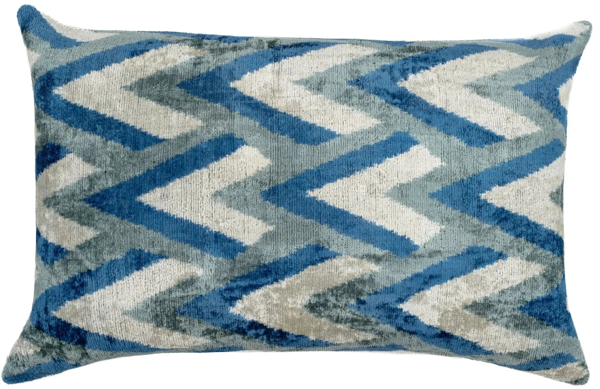 Canvello Handmade Chevron Velvet Throw Pillow in Blue and Grey - Ideal for Modern and Coastal Decor - 24x16 in - The Mayfair Hall