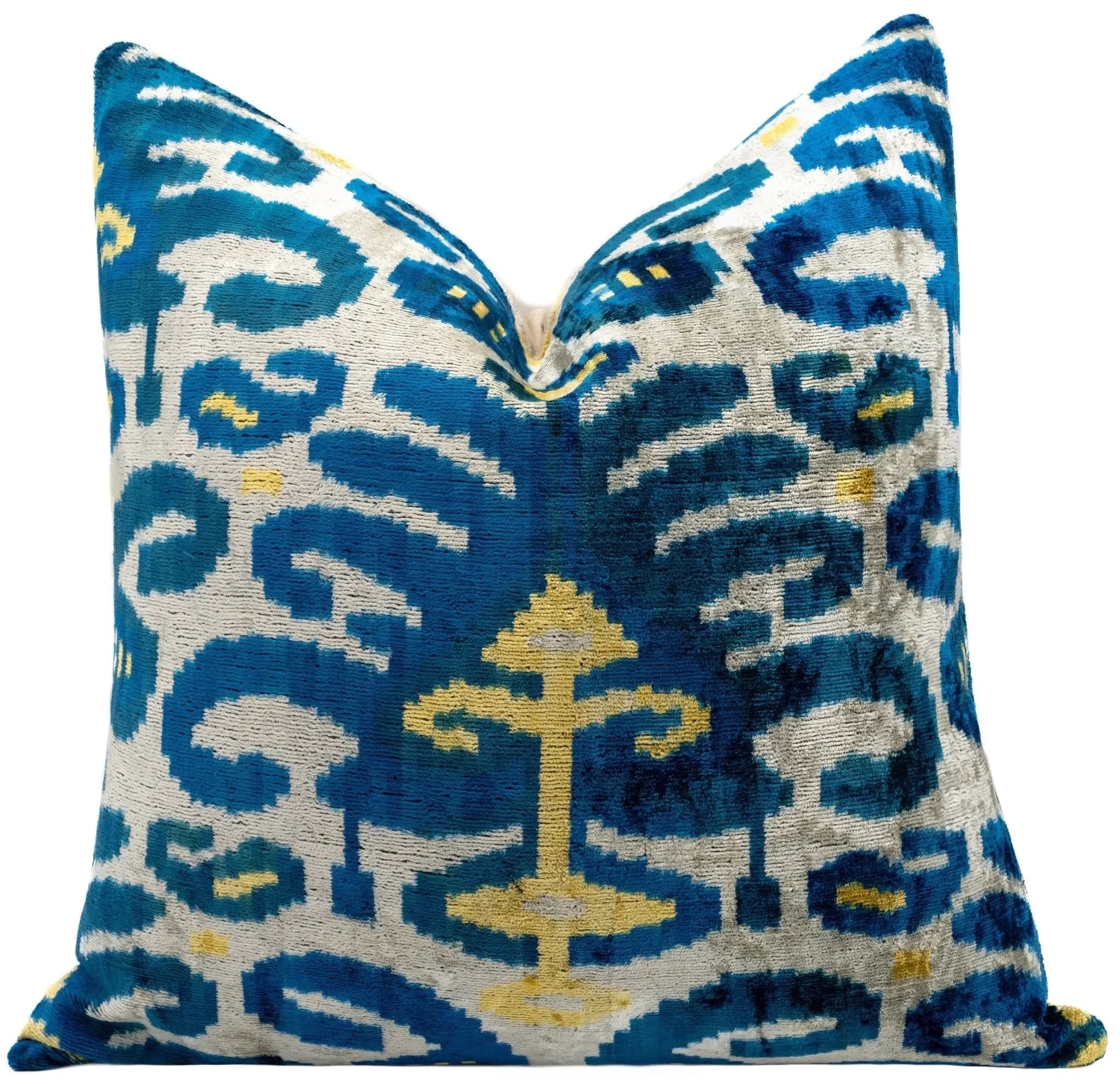 Canvello Handmade Gold Blue Decorative Pillow with Down Insert - 20"X20" - The Mayfair Hall