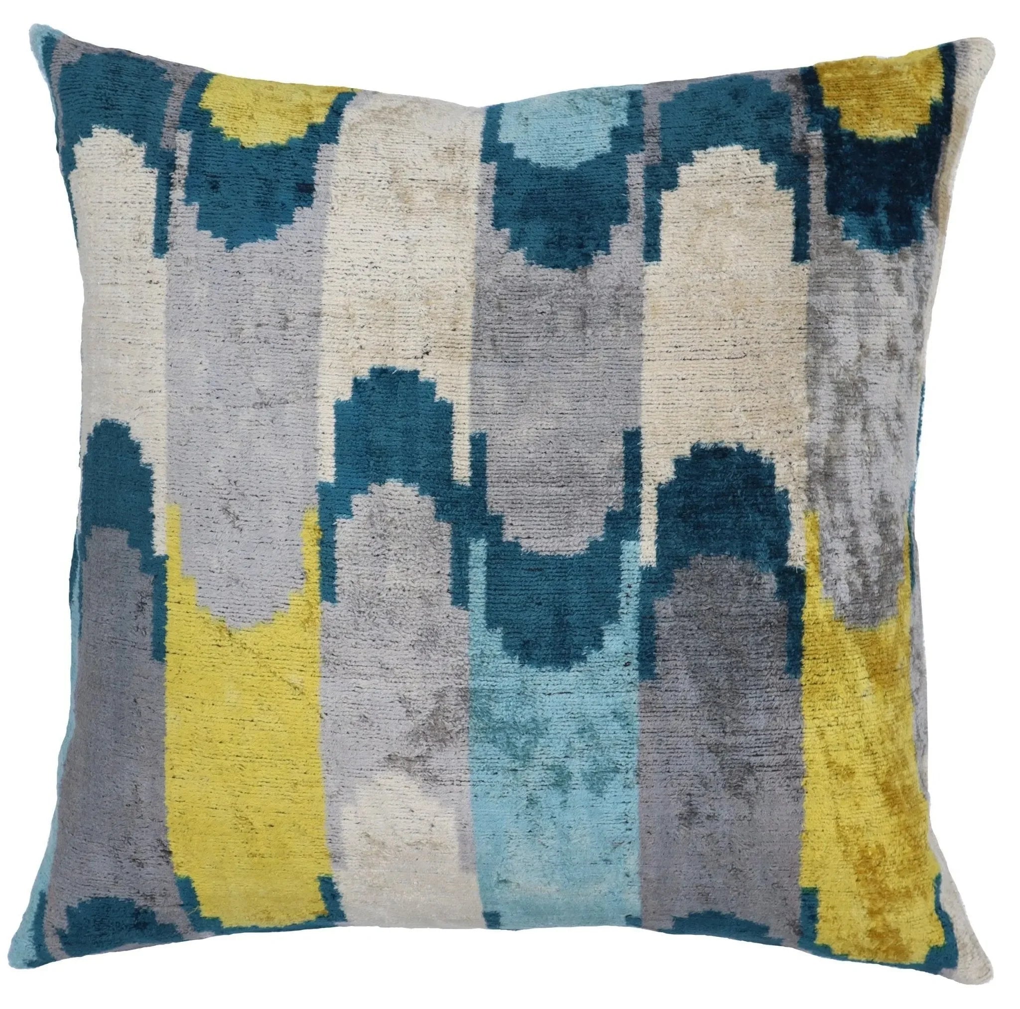 Canvello Handmade Grau Blue Yello Velvet Throw Pillows - 20x20 - The Mayfair Hall