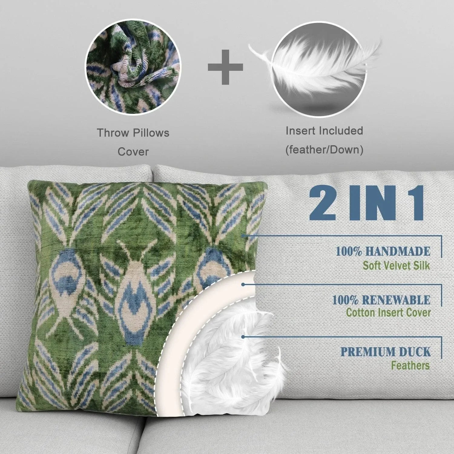 Canvello Handmade Green Pillows For Couch | 20 x 20 in (50 x 50 cm) - The Mayfair Hall