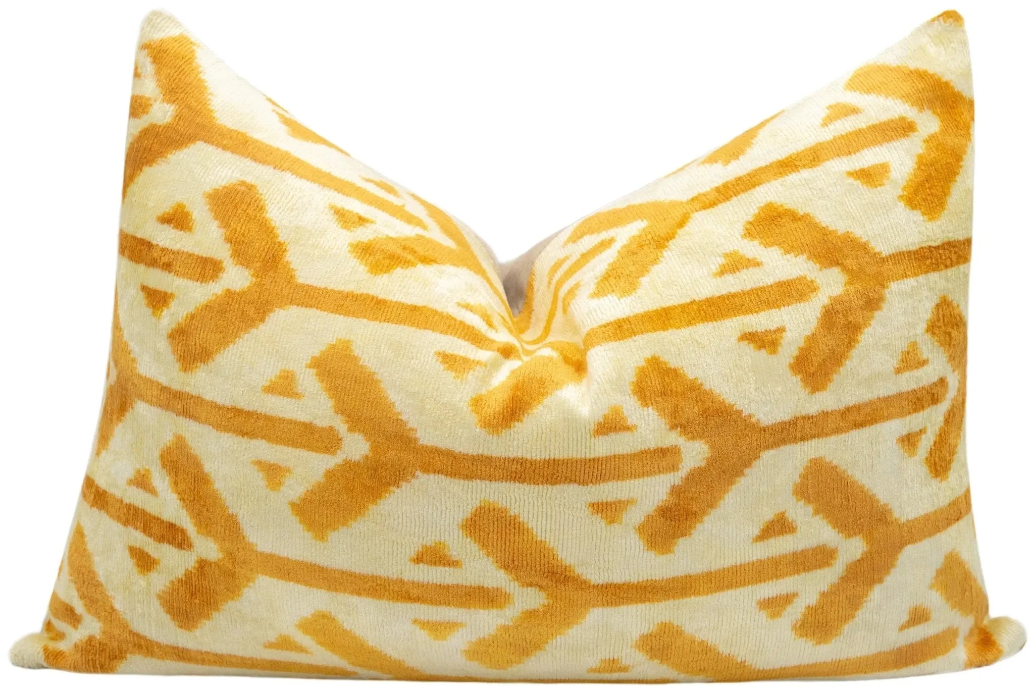 Canvello Handmade Tribal Arrow Velvet Throw Pillow in Yellow and Cream - Perfect for Bohemian and Rustic Decor - 16x24 in - The Mayfair Hall