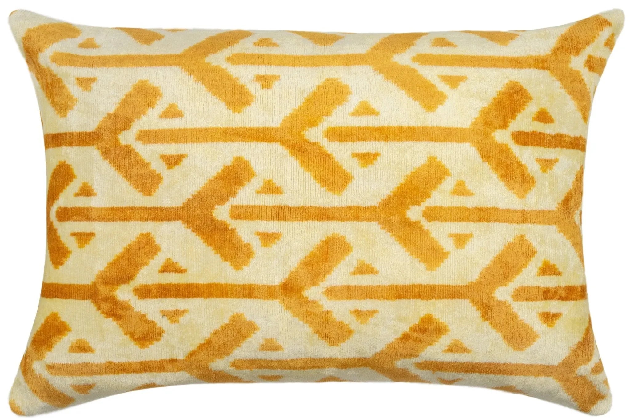 Canvello Handmade Tribal Arrow Velvet Throw Pillow in Yellow and Cream - Perfect for Bohemian and Rustic Decor - 16x24 in - The Mayfair Hall