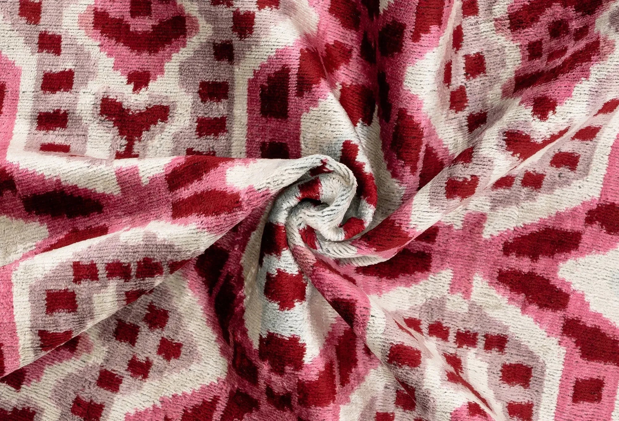 Canvello Handmade Velvet Throw Pillow with Red and Pink Ikat Design - High-Quality 20x20 Inch Decorative Accent with Premium Down Feather - The Mayfair Hall