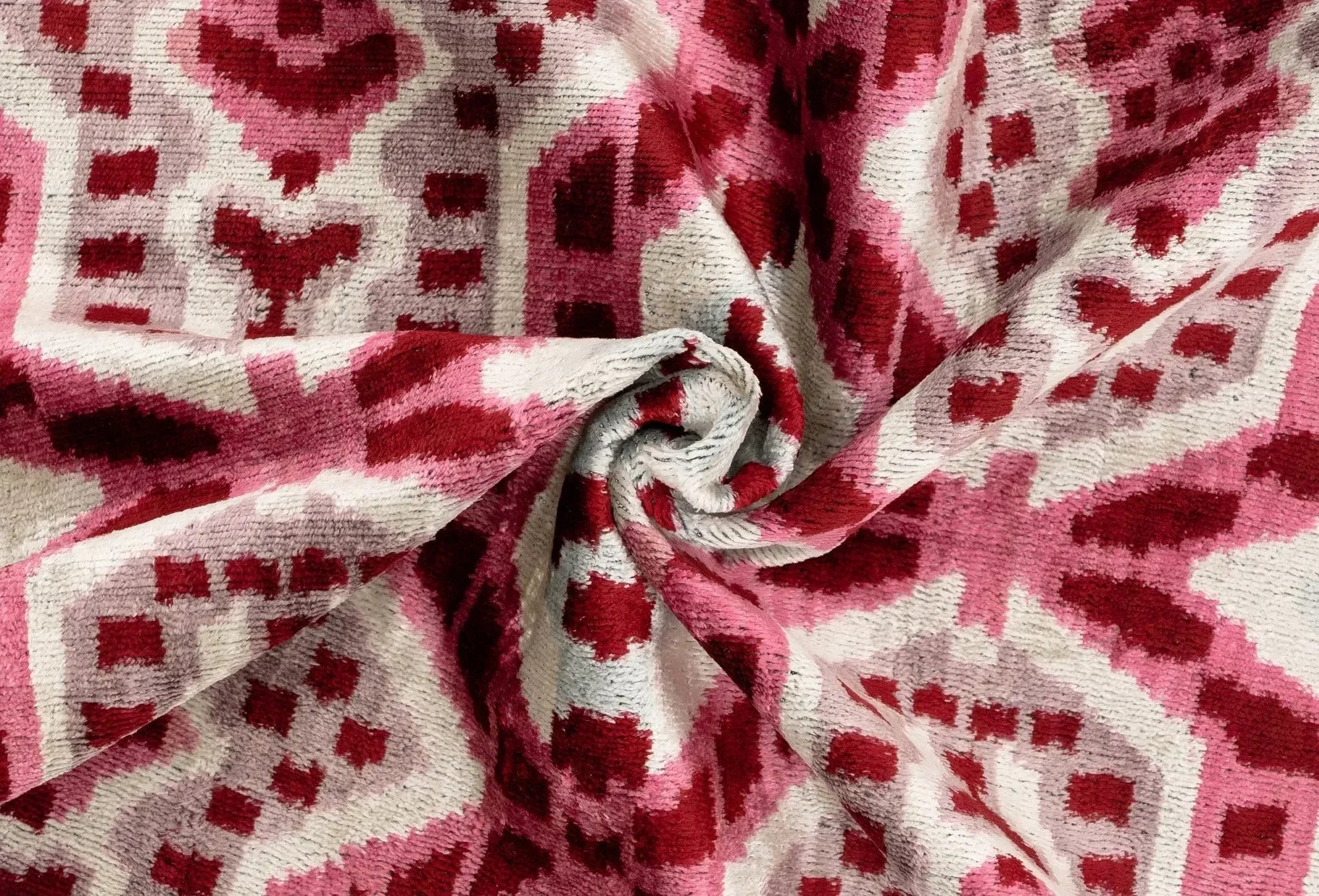 Canvello Handmade Velvet Throw Pillow with Red and Pink Ikat Design - High-Quality 20x20 Inch Decorative Accent with Premium Down Feather - The Mayfair Hall