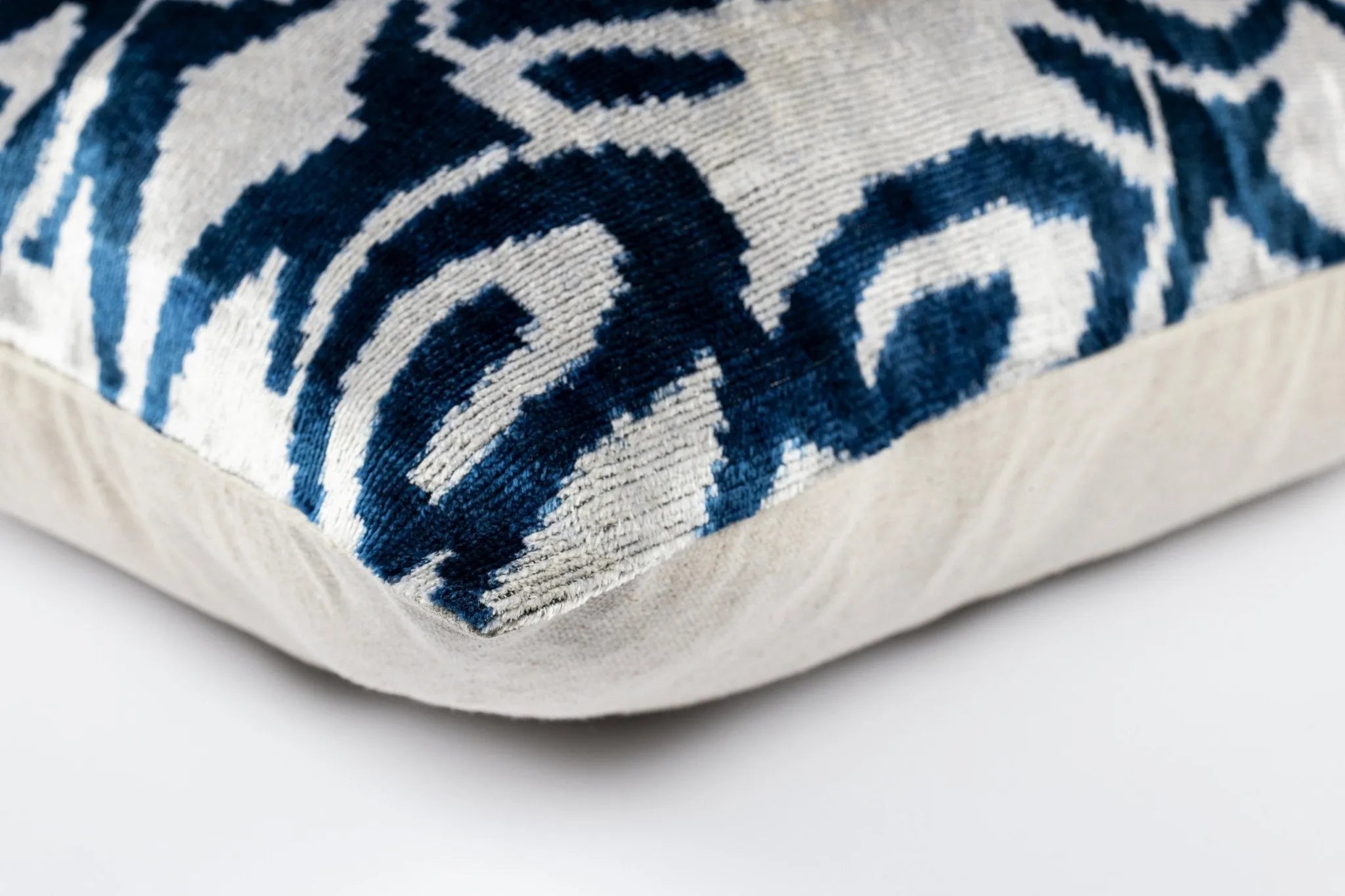 Canvello Luxurious 16x24 Handmade Velvet Silk Pillow with Premium Down Feather Insert - Blue Geometric
