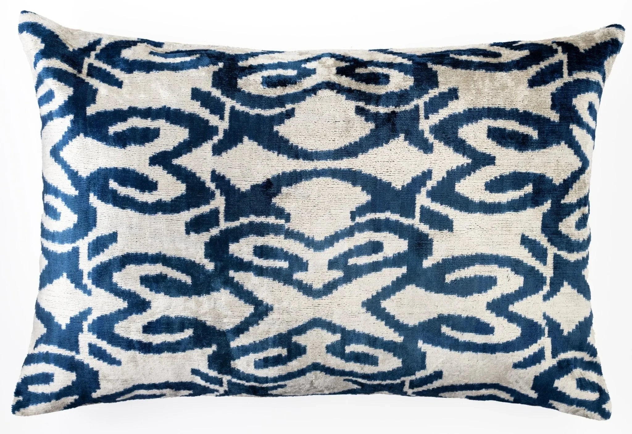 Canvello Luxurious 16x24 Handmade Velvet Silk Pillow with Premium Down Feather Insert - Blue Geometric - The Mayfair Hall