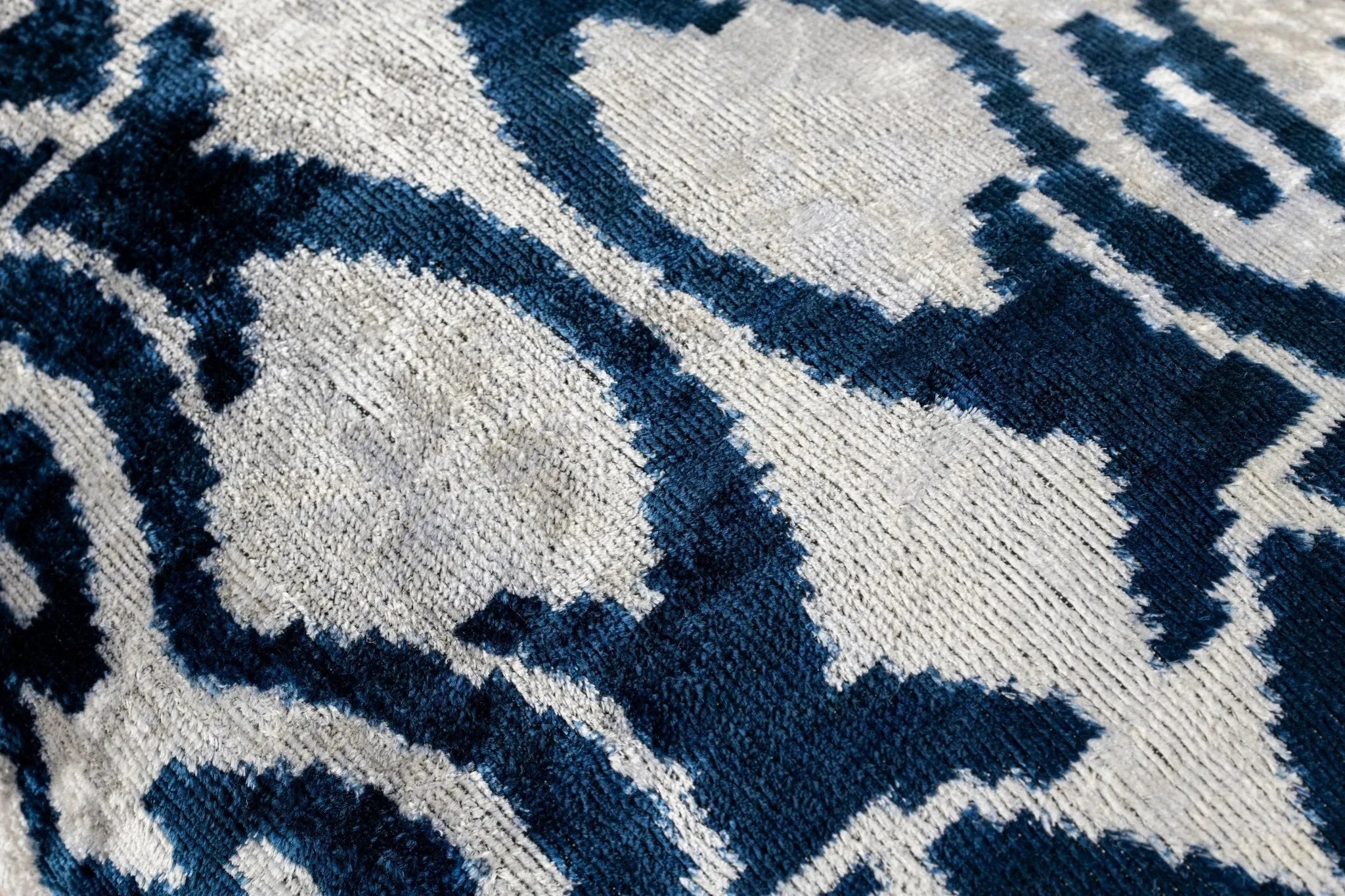 Canvello Luxurious 16x24 Handmade Velvet Silk Pillow with Premium Down Feather Insert - Blue Geometric