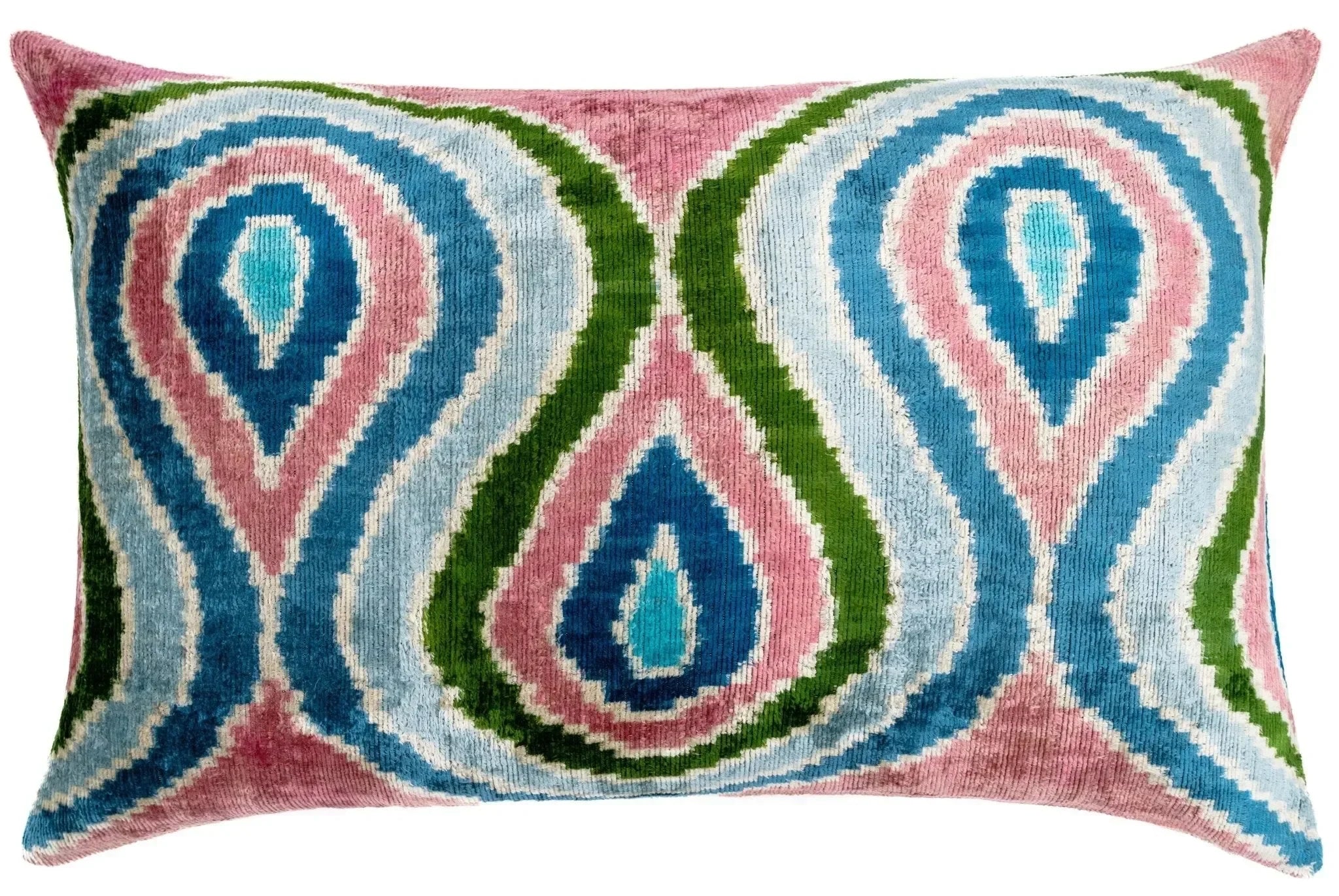 Canvello Luxurious 16x24 Inch Designer Throw Pillow with Down Feather Insert - Artistic Paisley Pattern in Vibrant Colors Pink Blue Green - The Mayfair Hall