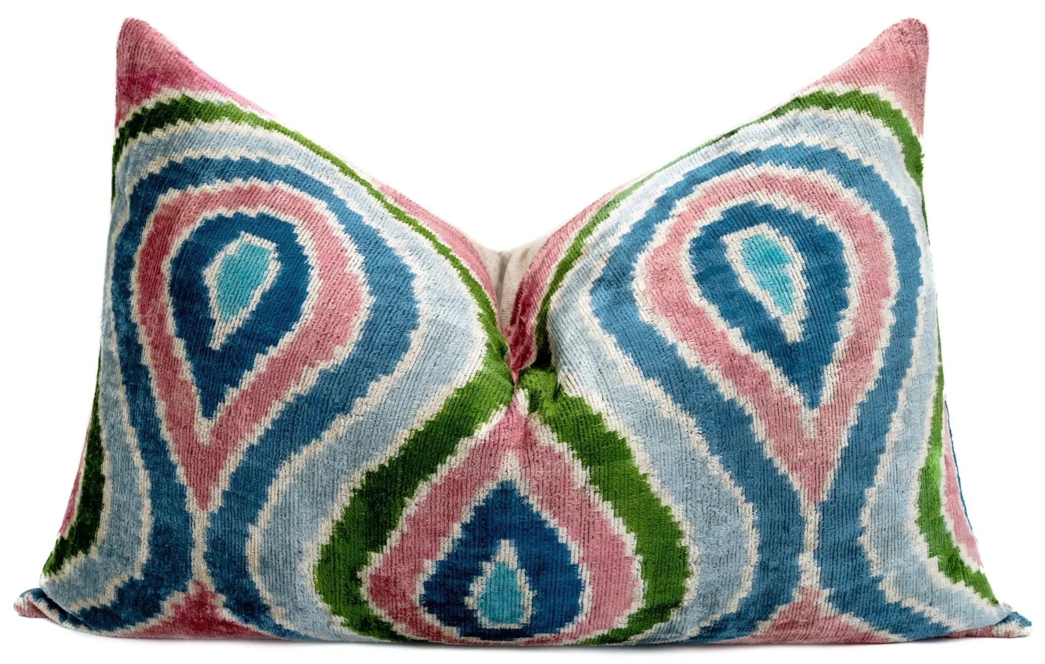 Canvello Luxurious 16x24 Inch Designer Throw Pillow with Down Feather Insert - Artistic Paisley Pattern in Vibrant Colors Pink Blue Green - The Mayfair Hall