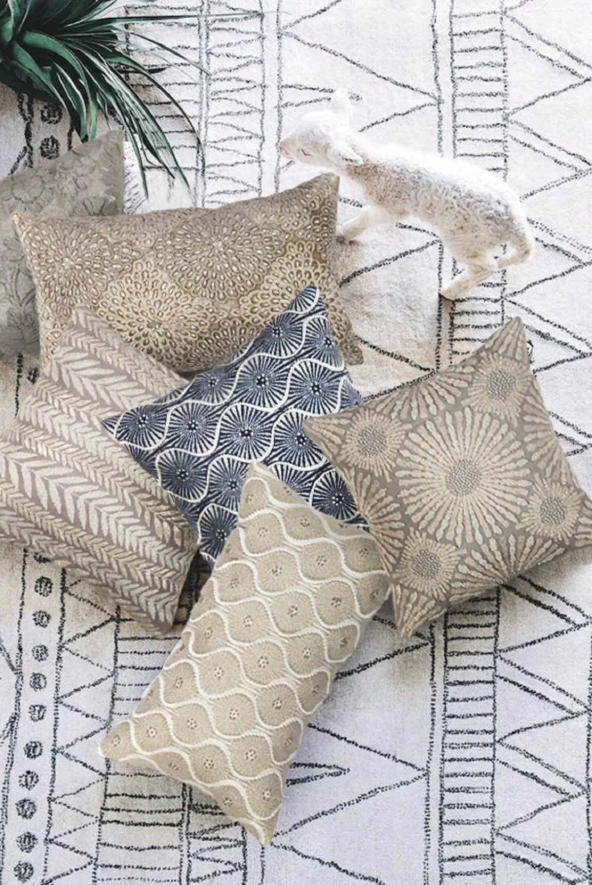 Canvello Naples Embroidered Pillow, Beige/Taupe - The Mayfair Hall