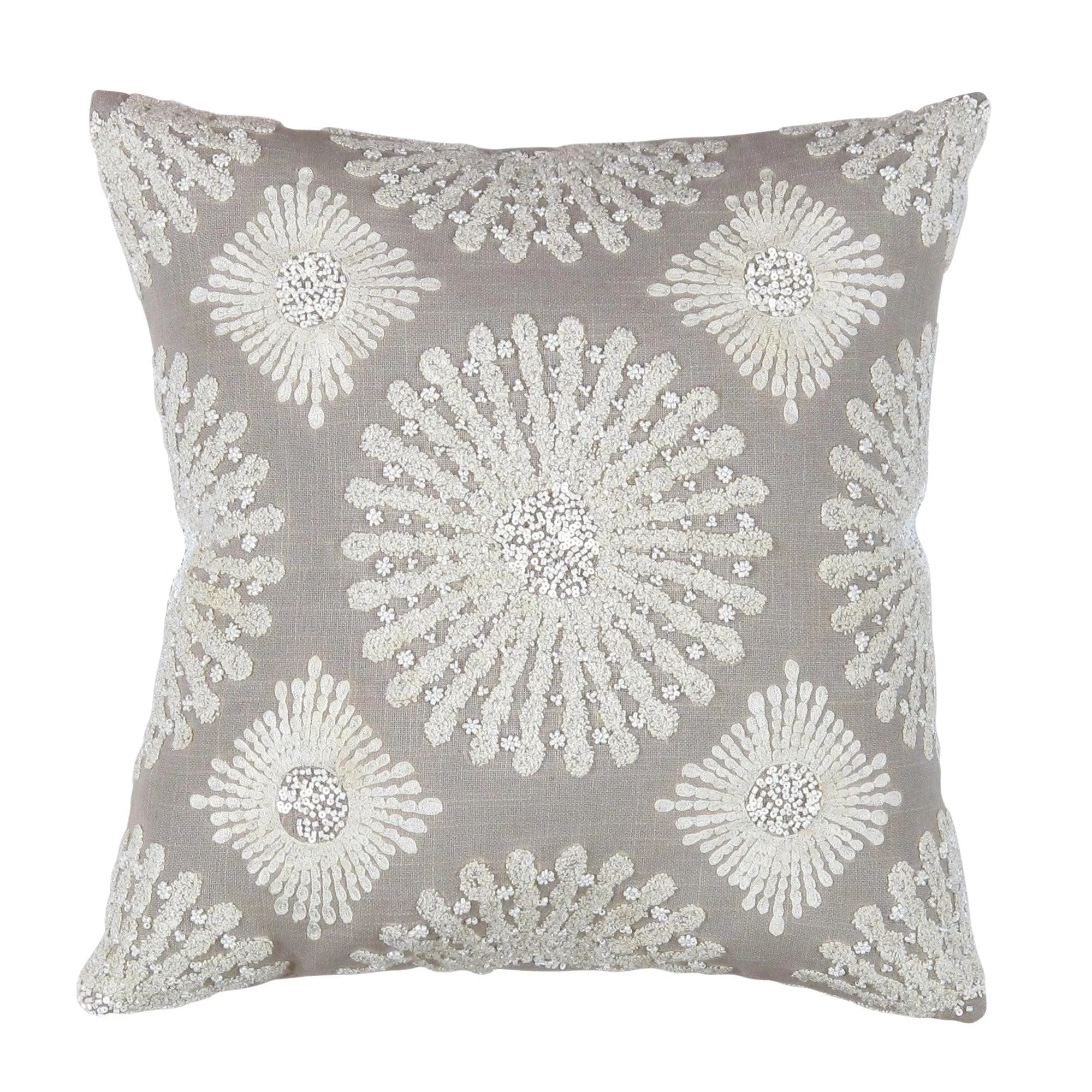 Canvello Naples Embroidered Pillow, Grey/Ivory