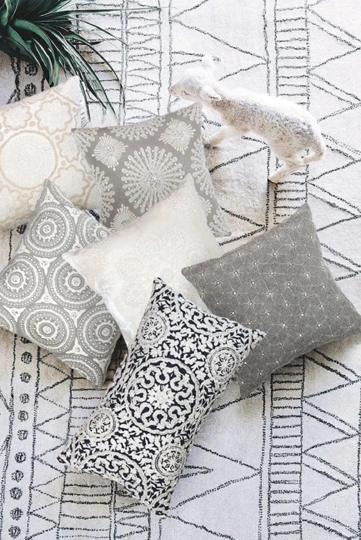 Canvello Naples Embroidered Pillow, Grey/Ivory - The Mayfair Hall