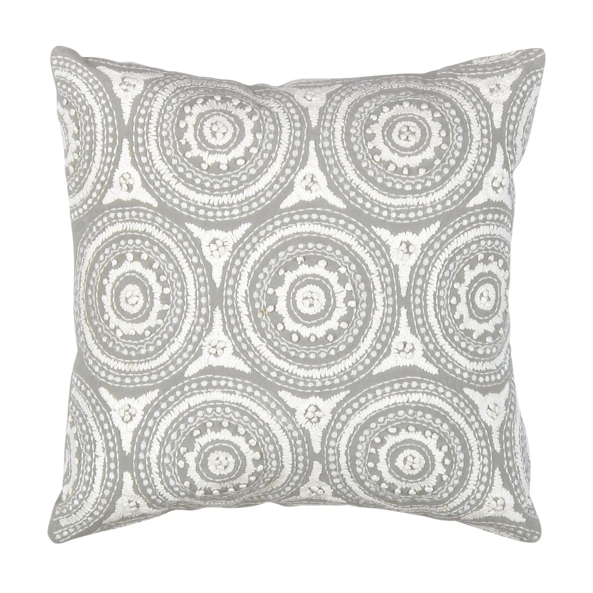 Canvello Naples Embroidered Pillow, Grey/Ivory