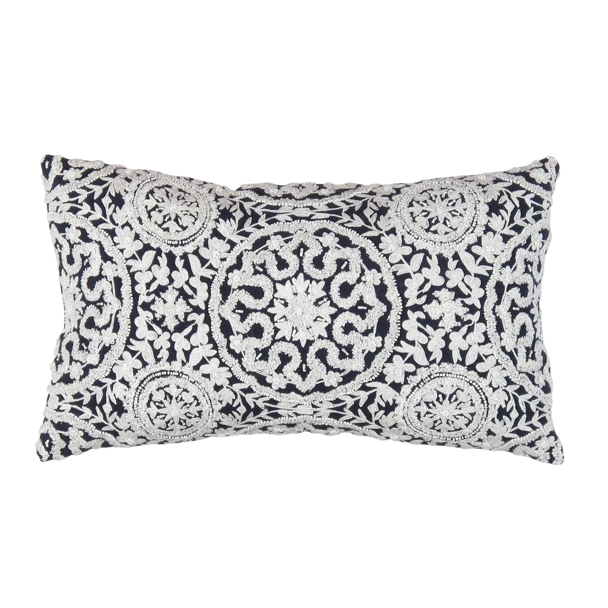 Canvello Naples Embroidered Pillow, Navy/Taupe - The Mayfair Hall