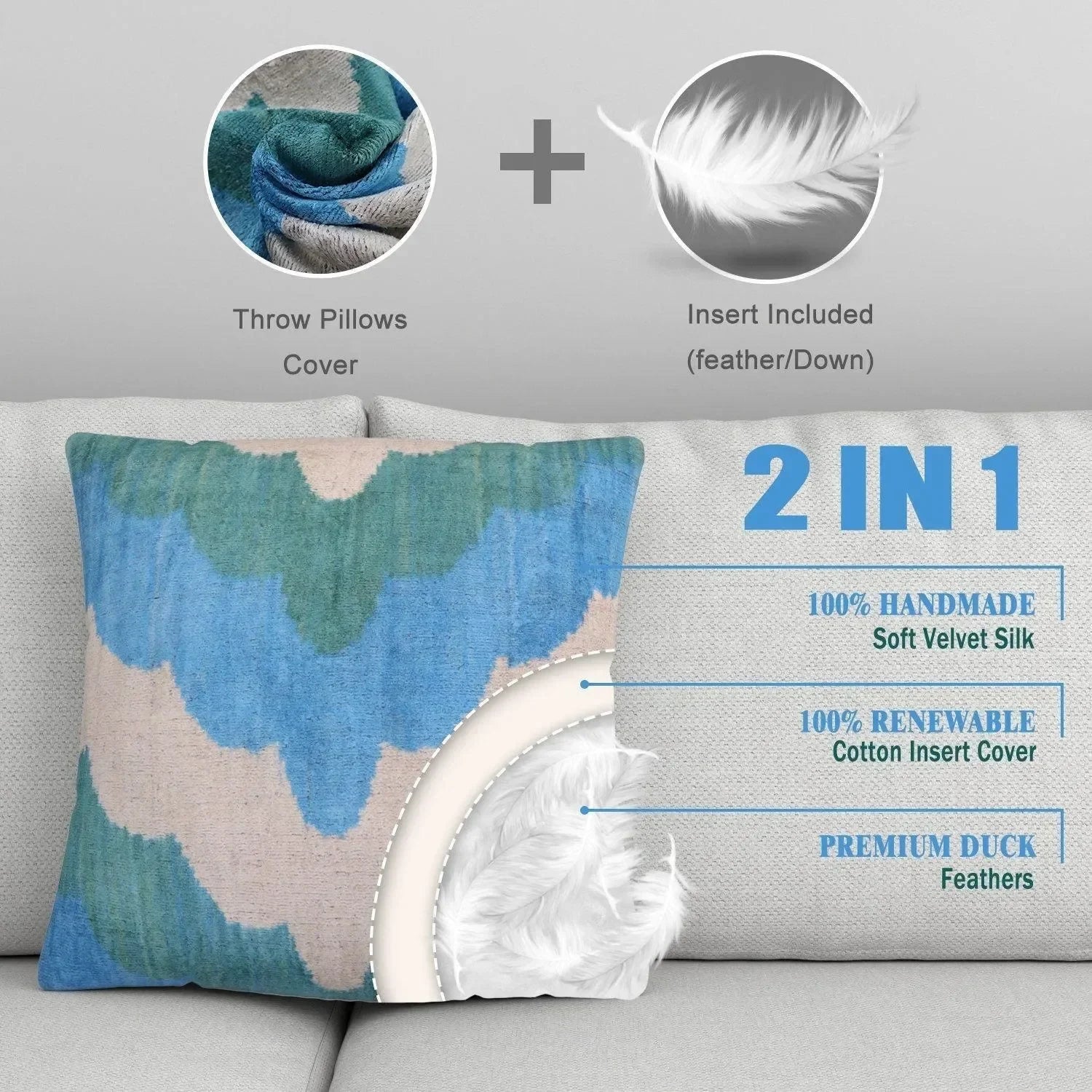 Canvello Silk Velvet Blue Throw Pillow - 20x20 in - The Mayfair Hall