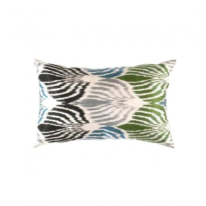 Canvello Turkish Grean Silk IKAT Pillow - 16" X 24"