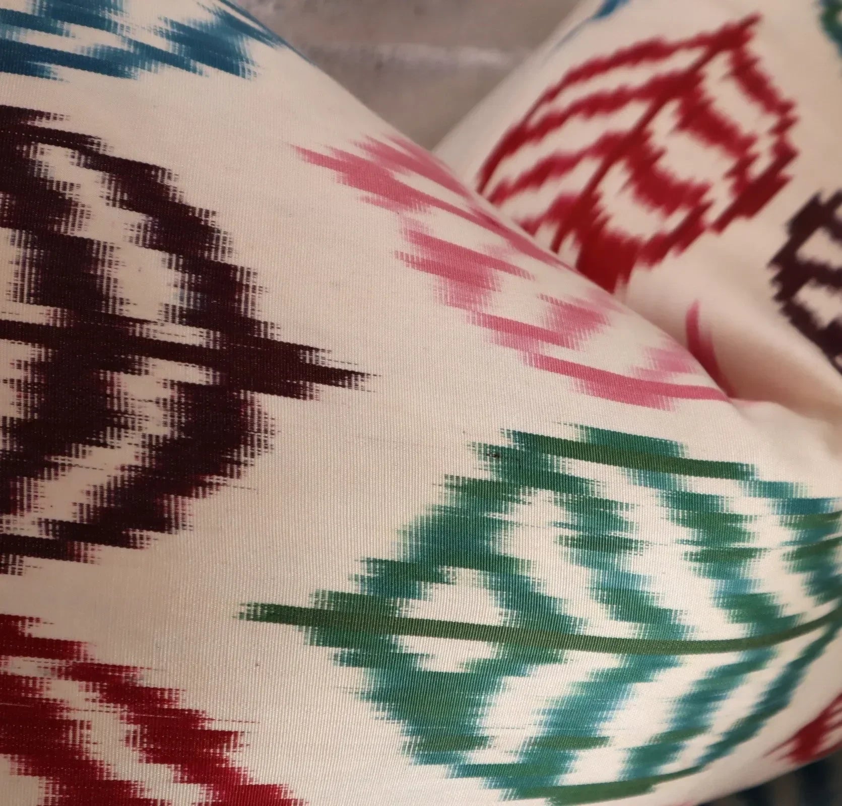 Canvello Turkish Silk Ikat White Throw Pillow - TI 28 - The Mayfair Hall