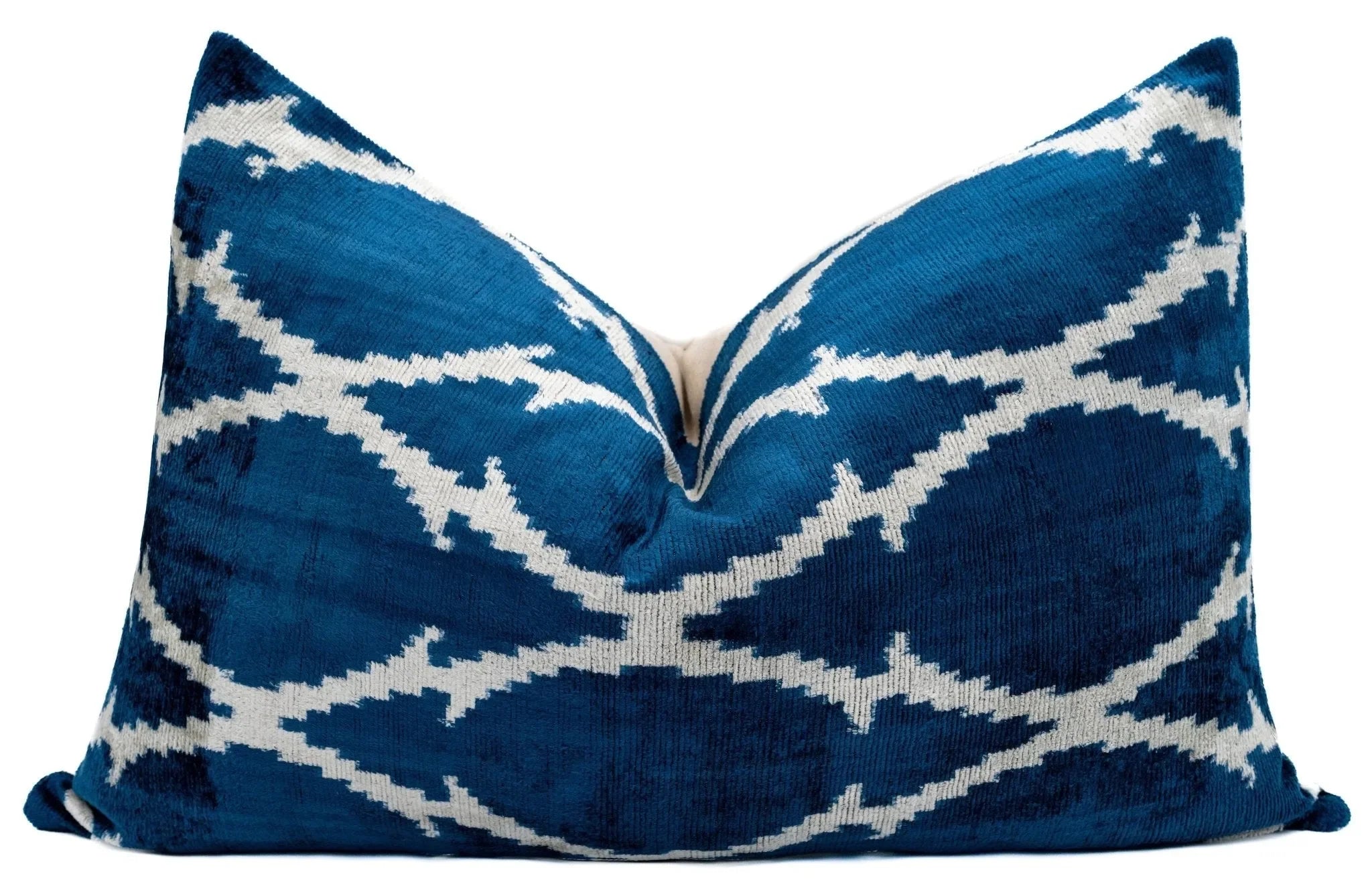 Canvello Unique THROW PILLOW + Down INSERT, Couch Cushion, Handmade Luxury Fabric, Decorative Super Soft Silk Velvet Navy Blue 16x24 in - The Mayfair Hall