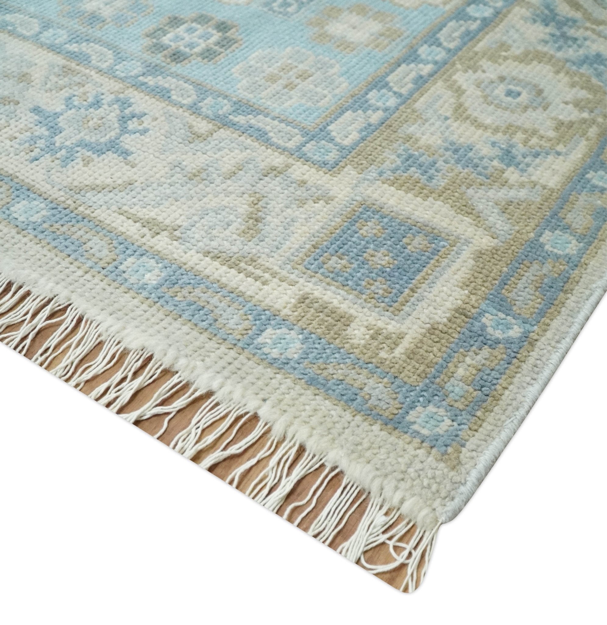 Cappadocia Rug 8x10 Hand Knotted Turkish Blue, Beige and Ivory Traditional Antique Persian Low Pile Area Rug | AC31810