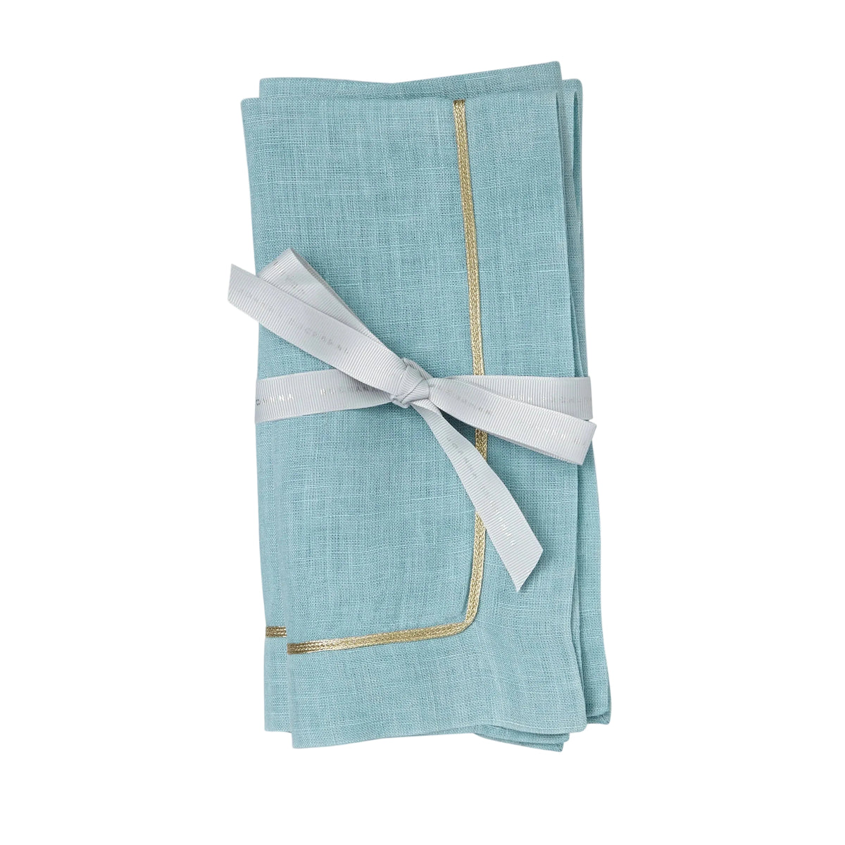Gold-Trim Linen Dinner Napkins in Duck Egg Blue by Joanna Buchanan — Set of 2