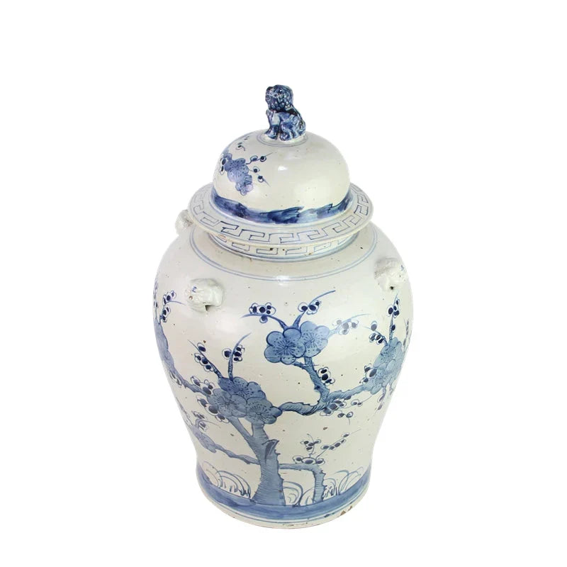 Cherry Blossom Blue and White Antiqued Jar