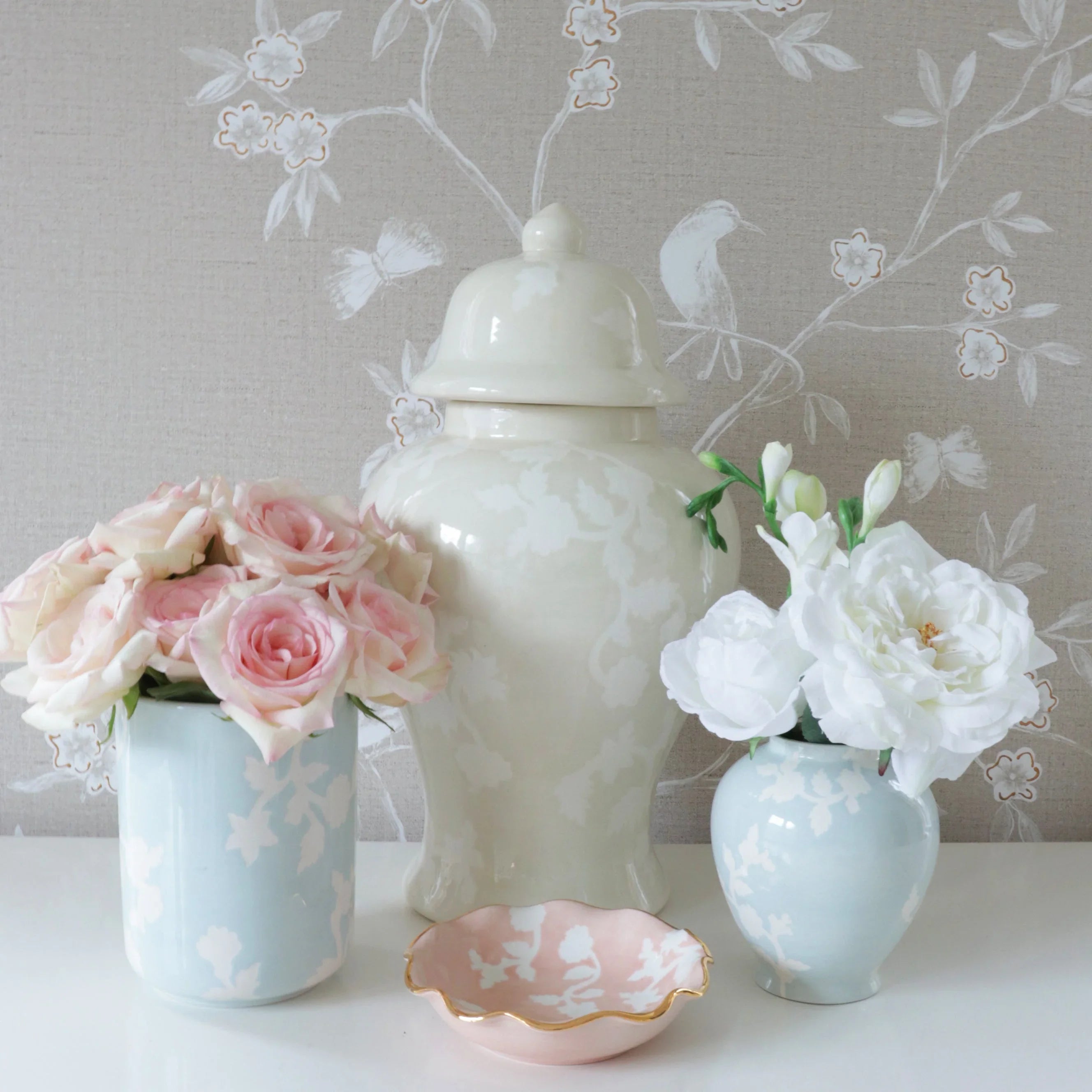 Chinoiserie Dreams Ginger Jars in Beige - The Mayfair Hall