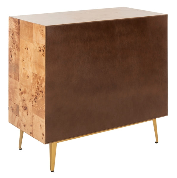 Katia 3 Drawer Wood Chest in Natural with Gold Knob