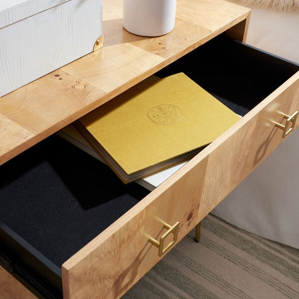 Katia 3 Drawer Wood Chest in Natural with Gold Knob