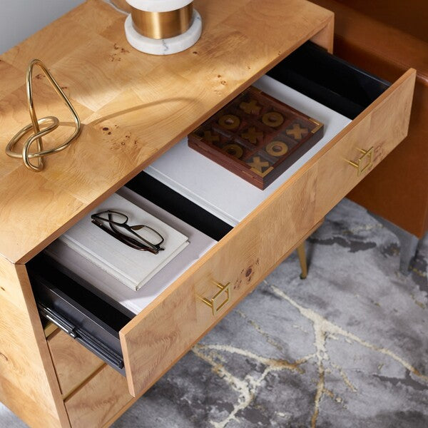 Katia 3 Drawer Wood Chest in Natural with Gold Knob