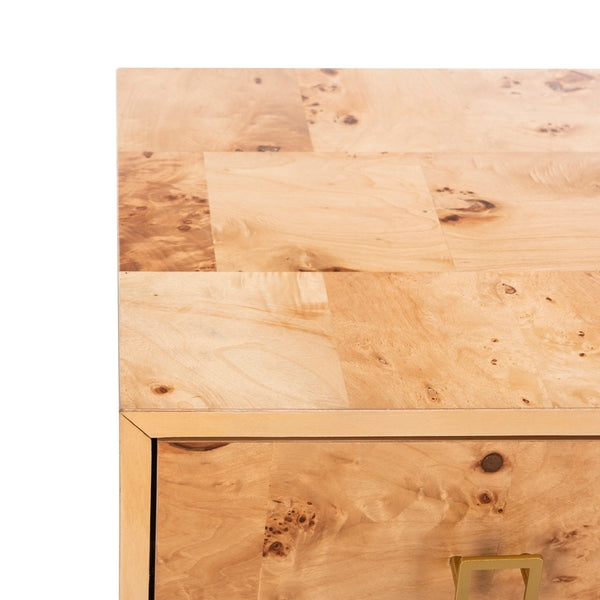 Katia 3 Drawer Wood Chest in Natural with Gold Knob