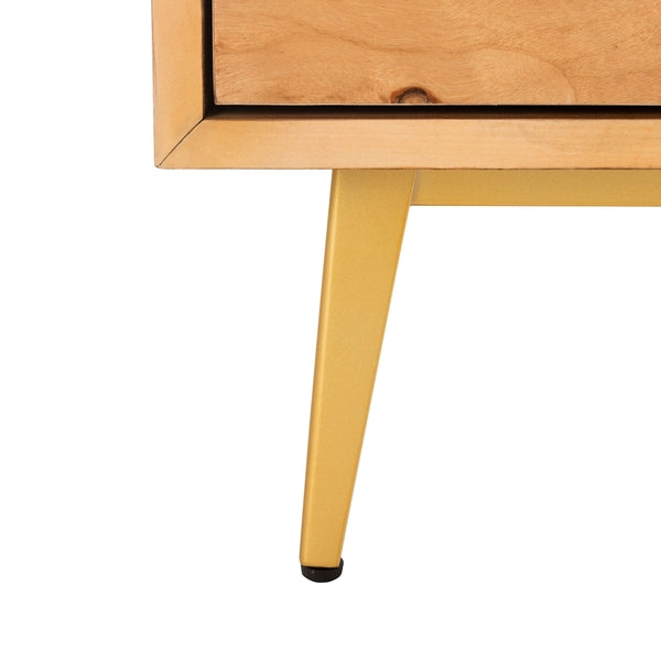 Katia 3 Drawer Wood Chest in Natural with Gold Knob